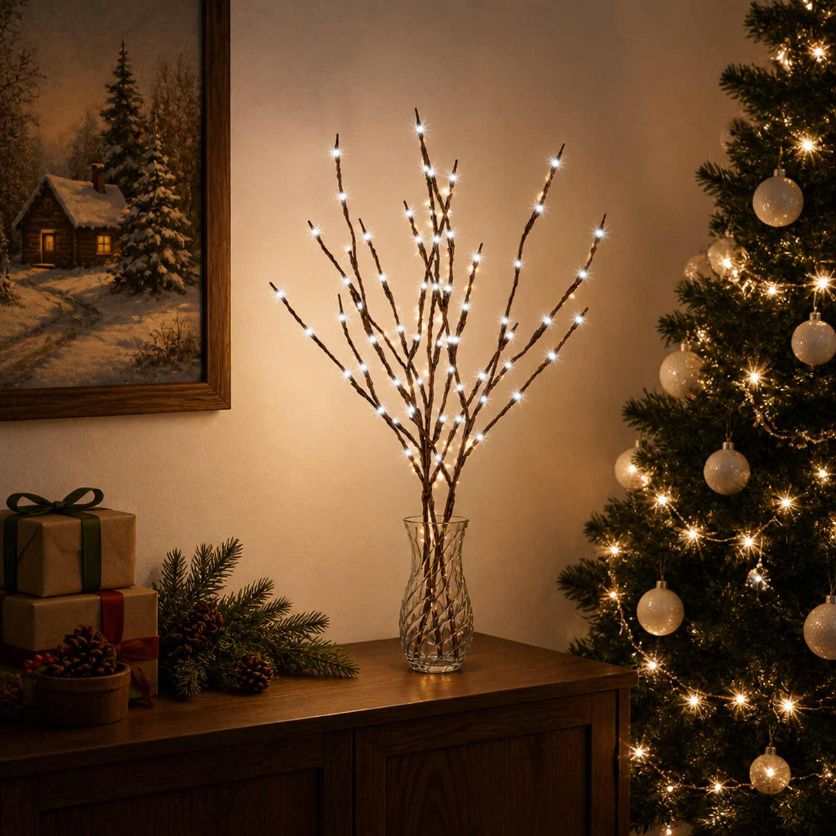 LED bakrena ukrasna božićna grana 3 kom. Smeđa 62 cm Čelik