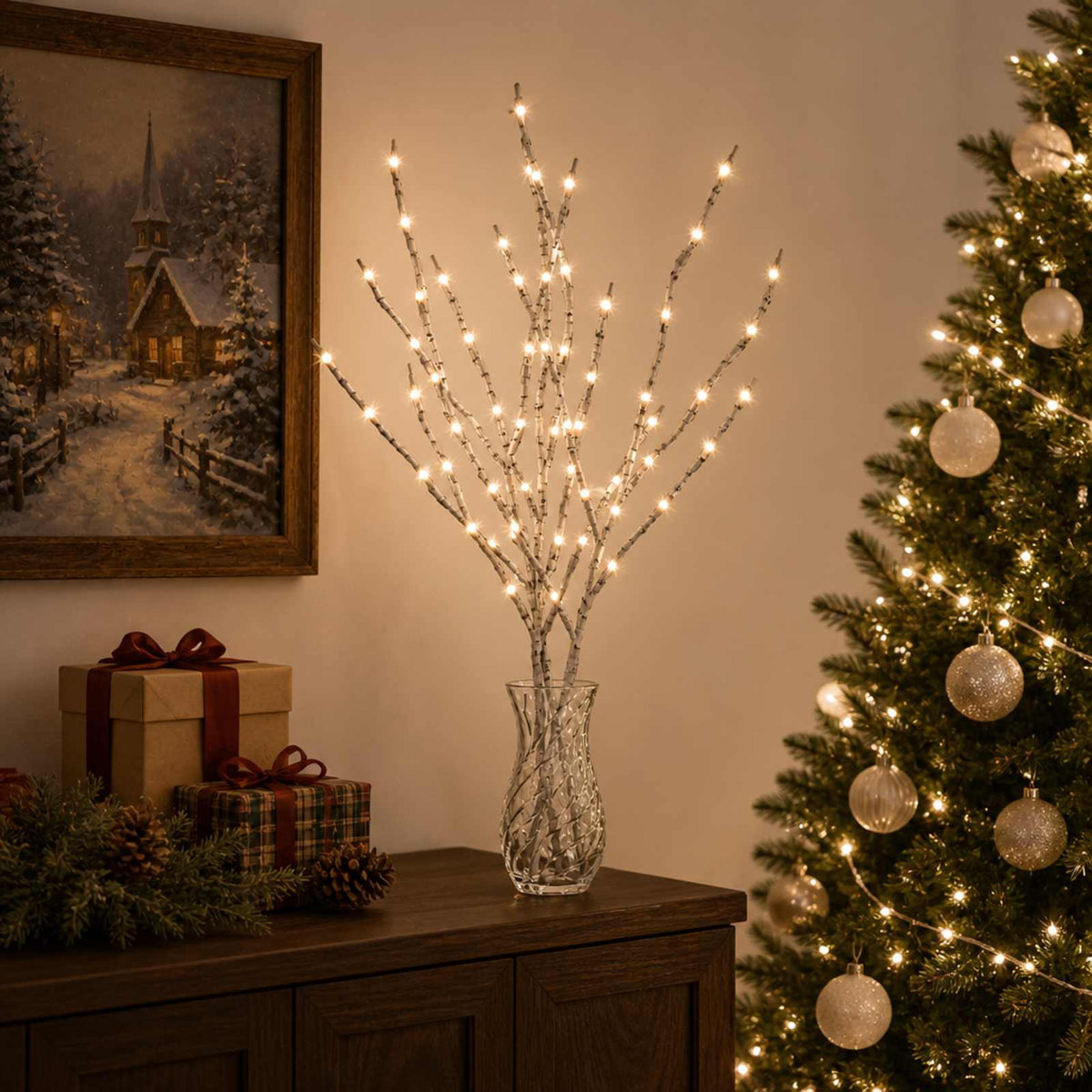 LED bakrena ukrasna božićna grana 3 kom. Smeđa 62 cm Čelik