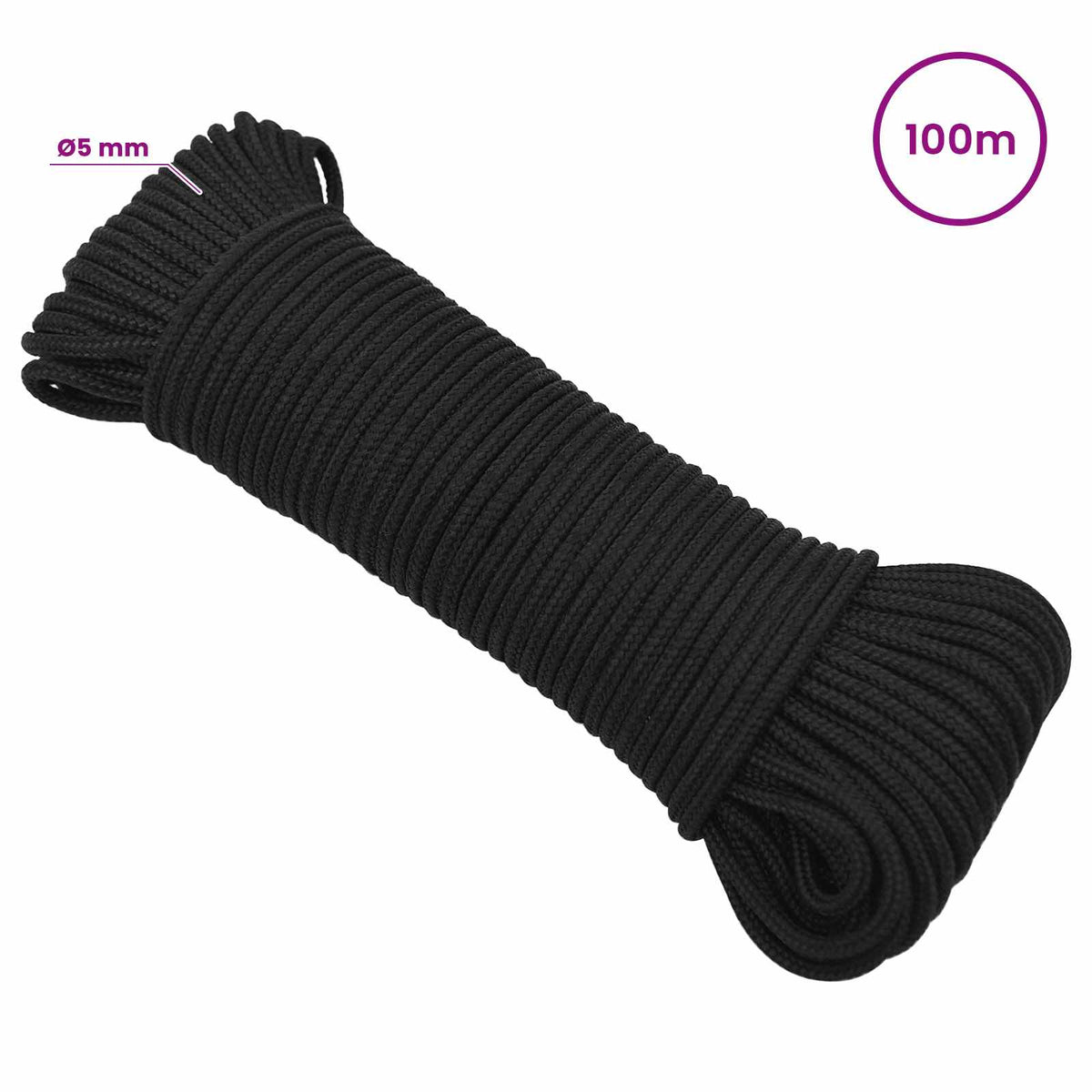 Višenamjensko pomoćno uže 5 mm 100 m Crna PP
