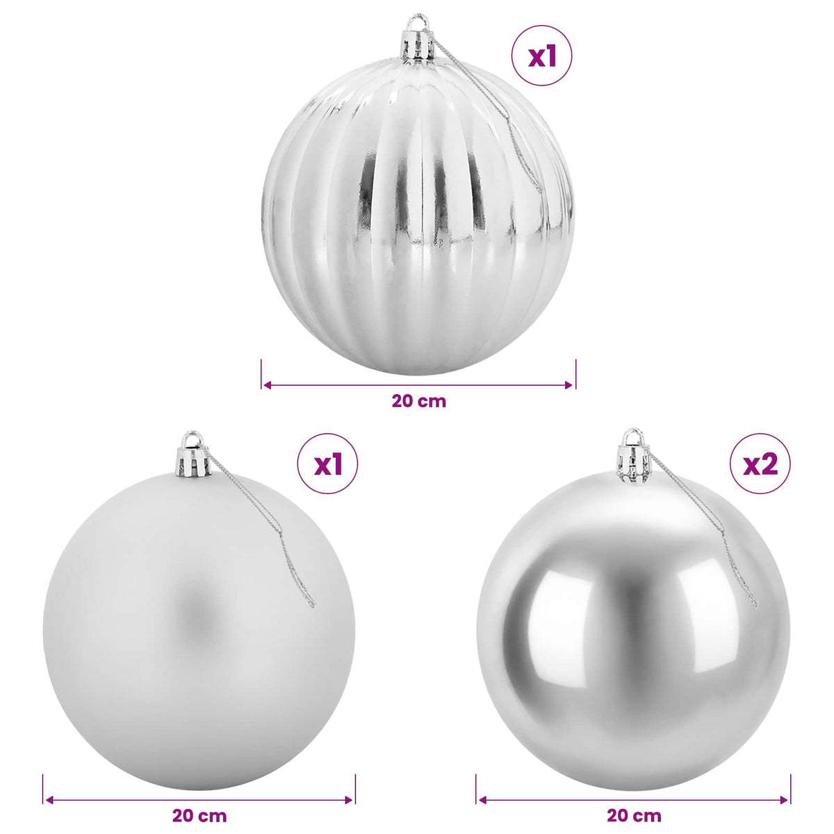 Set božićnih kuglica XXL 4 kom. Srebrna Ø 20 cm Plastika
