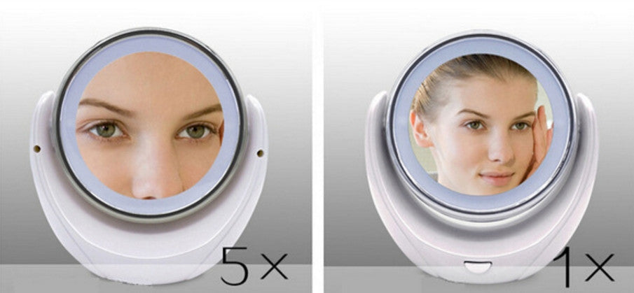 MakeUp dvostrano ogledalo sa LED svetlima, 5x uvećan odraz