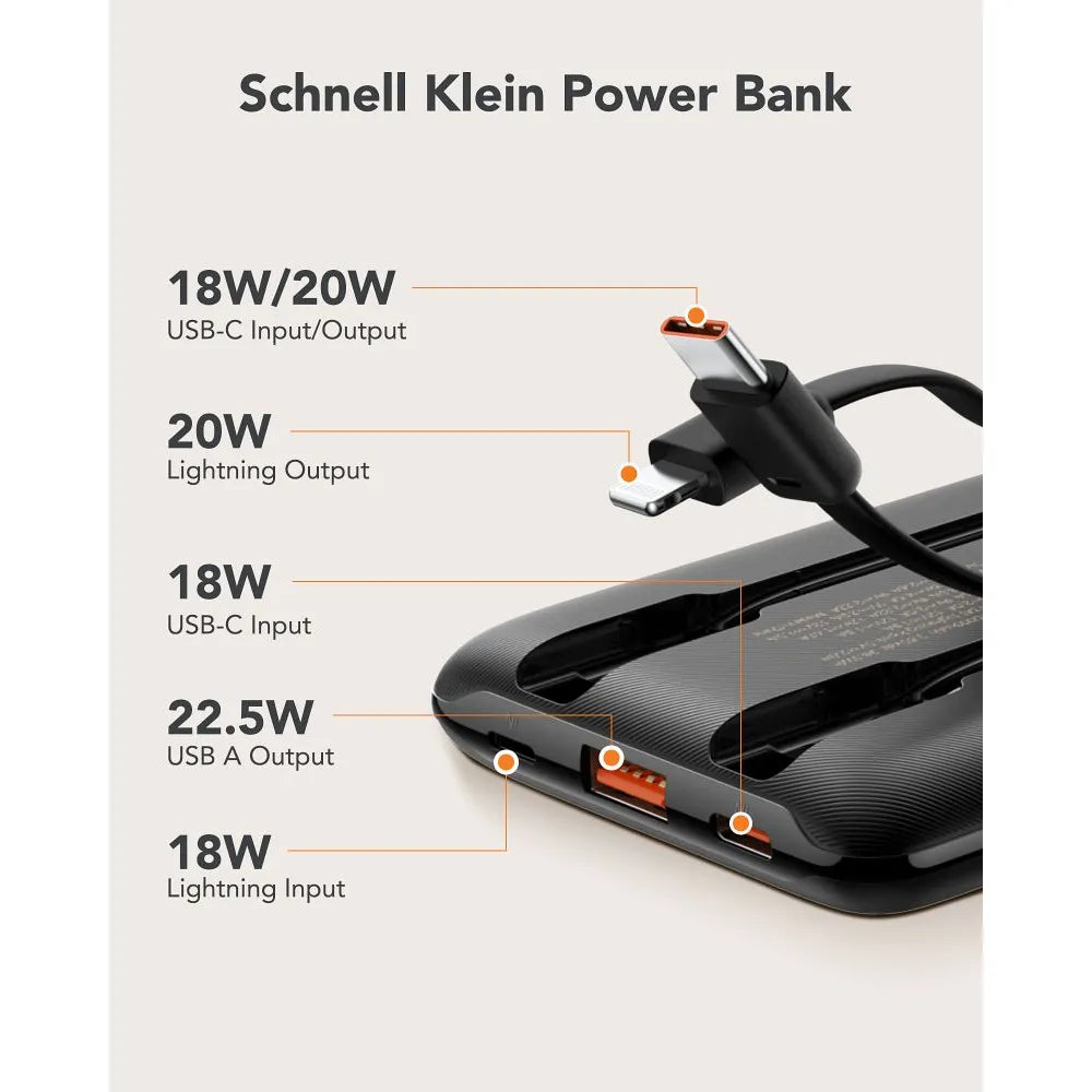 VEGER powerbank 10000 mAh s ugrađenim kabelima Type C / Lightning PD QC3.0 2A 22.5W C11 (W1170) crni