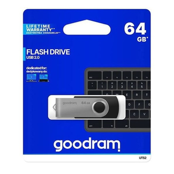 Goodram UTS2 USB izbrisivi memorijski pogon 64 GB USB Tip-A 2.0 Crno