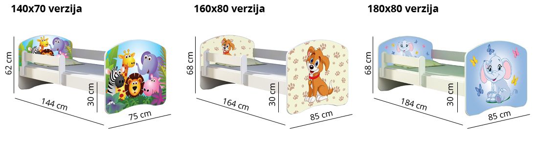 Dječji krevet ACMA s motivom, bočna plava + ladica 140x70 cm