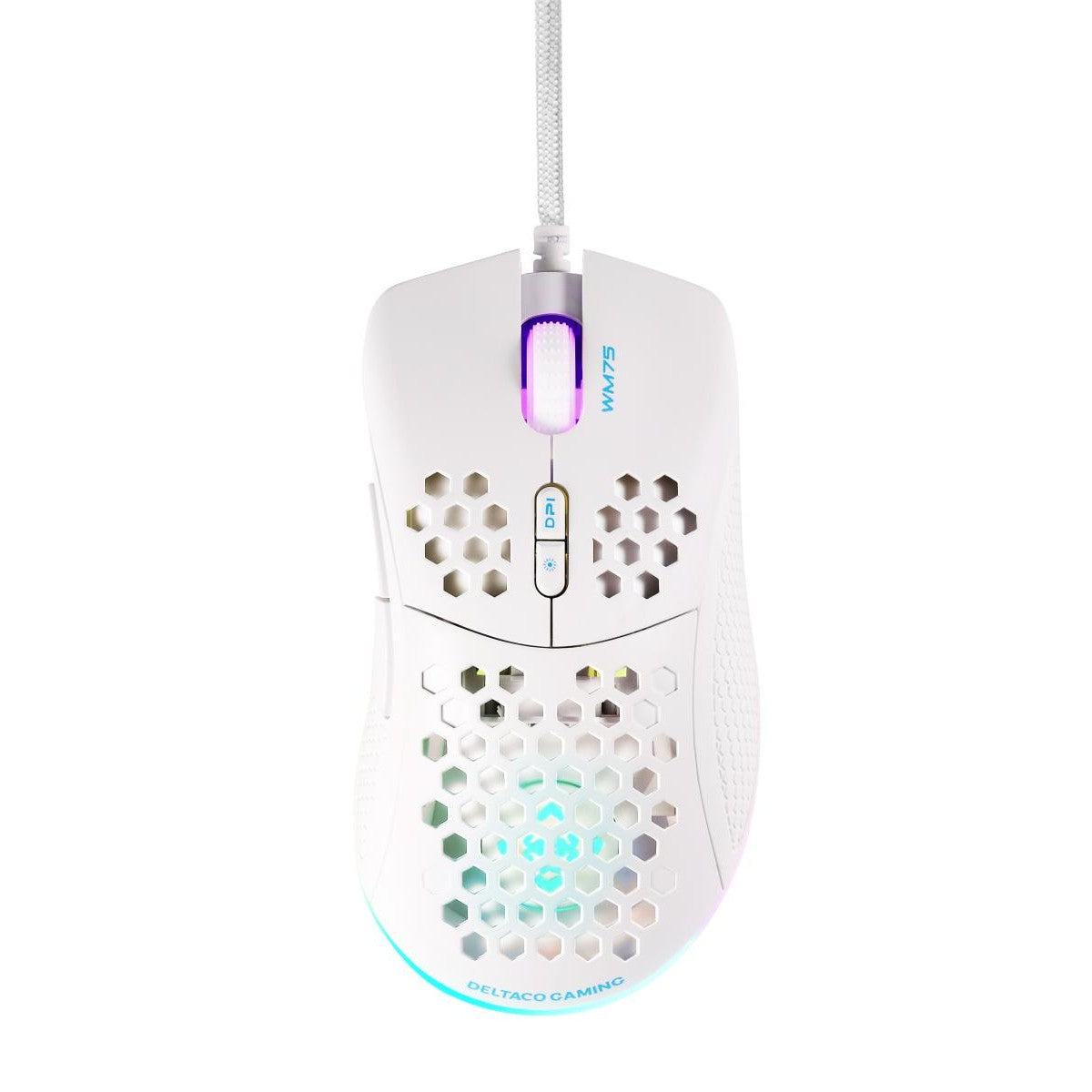 DELTACO GAMING Miš Ultra-Light Gaming , 6400 DPI, RGB, Gumeni side-grip, BIJELI