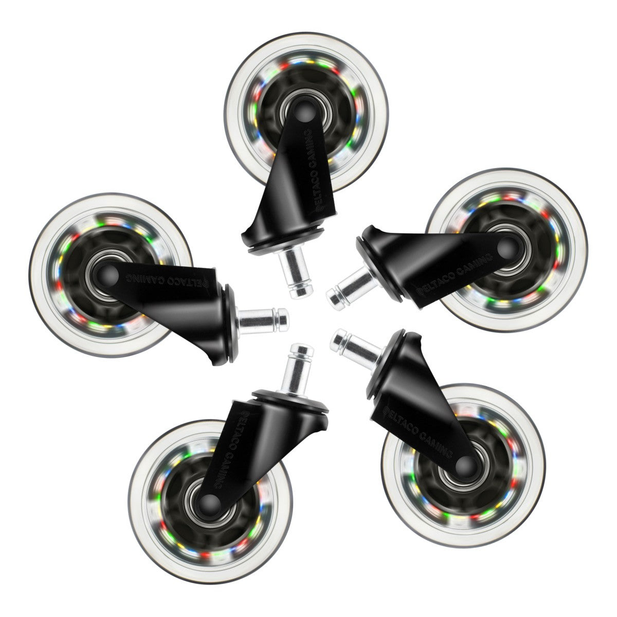 DELTACO Rainbow LED kotačići za igraće stolice, Motion Powered Rainbow LED, 5 komada
