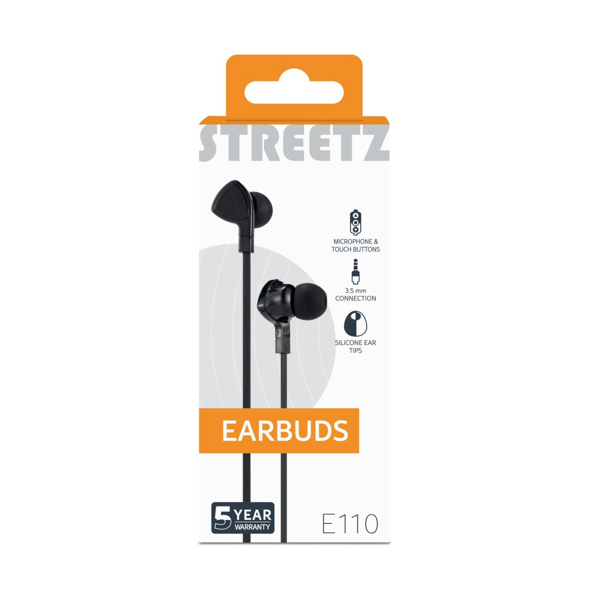 STREETZ E110 In-ear slušalice na žicu, daljinski s 1 gumbom, 3.5mm prikljucak, mikrofon, crne