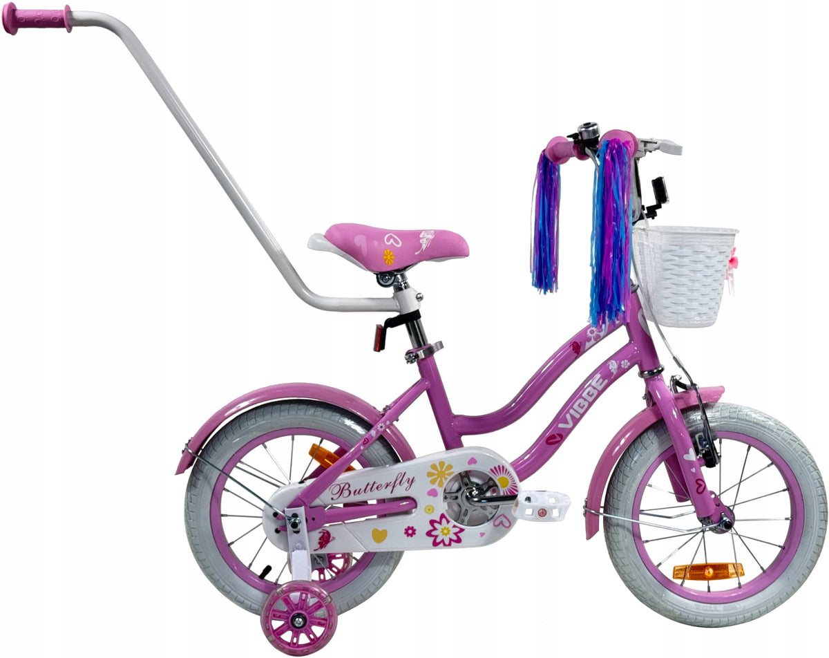 Dječji bicikl Vibbe leptir BMX bicikl 14 inča s vodilicom i bočnim kotačima YM-CB-88 - rozi