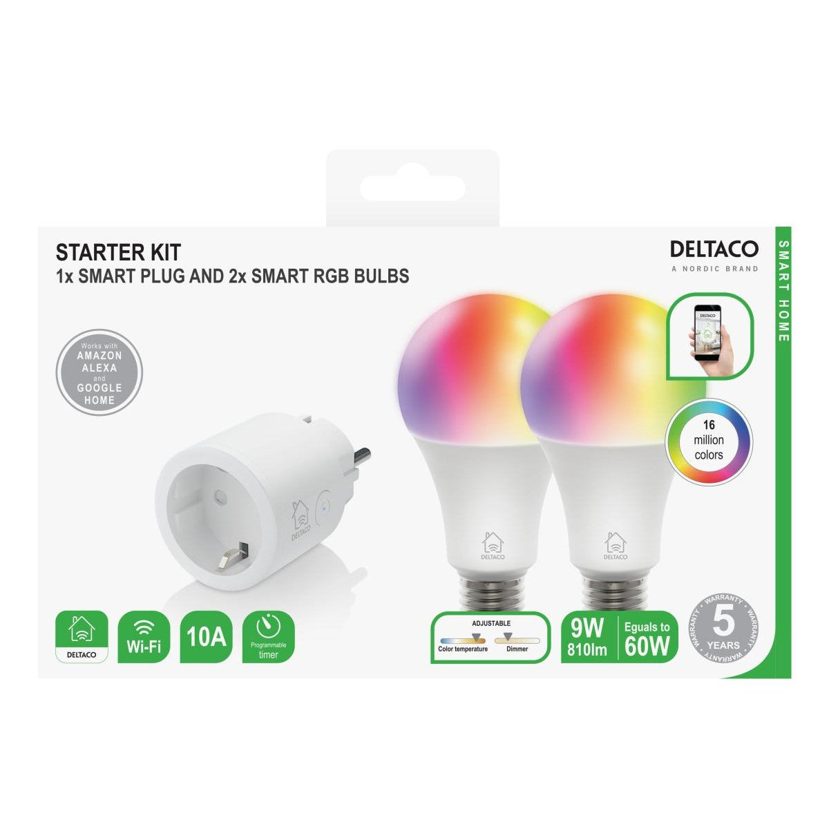 DELTACO SMART HOME Starter Kit 1 (2 Žarulje + 1 utičnica)