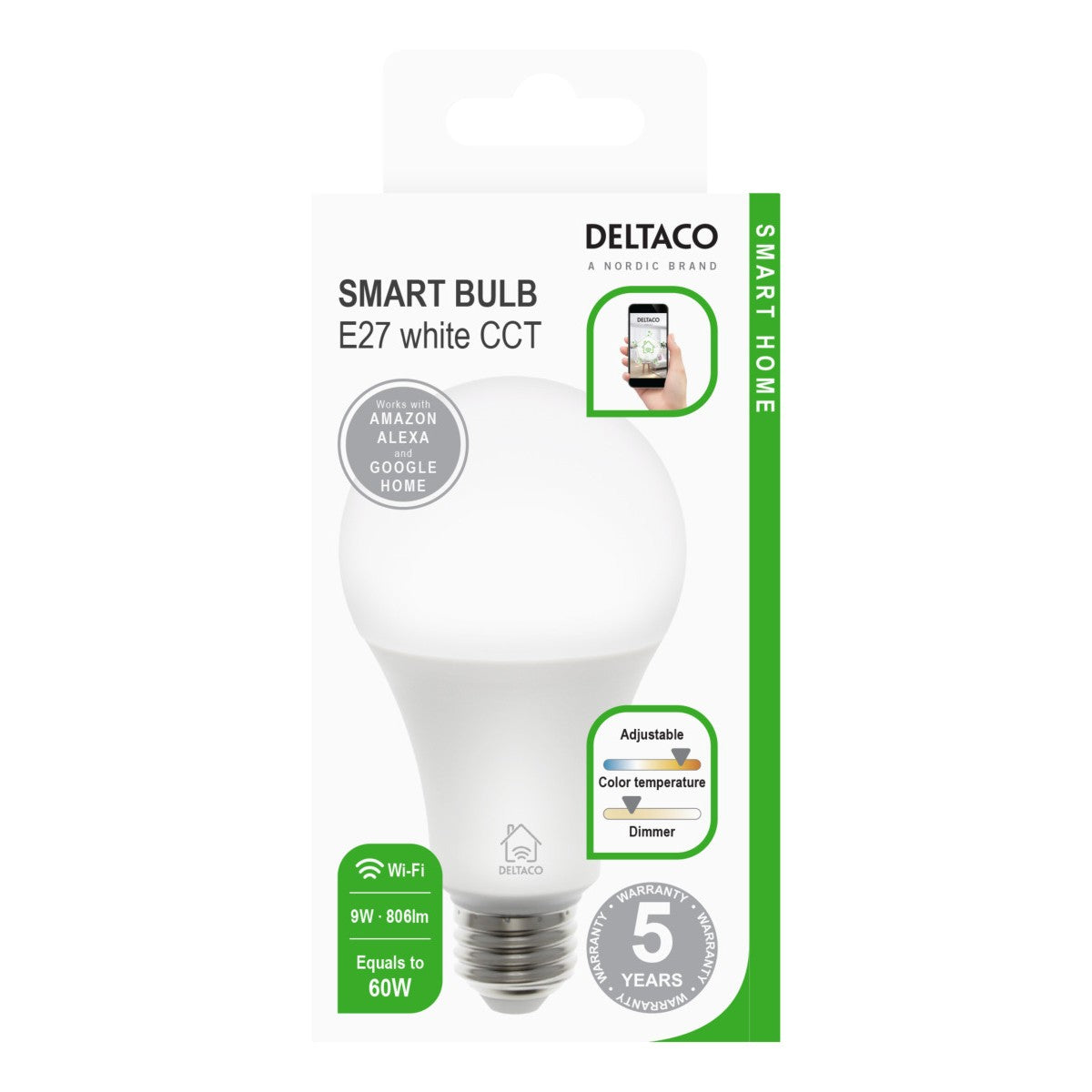 DELTACO SMART HOME LED Žarulja E27 BIJELA