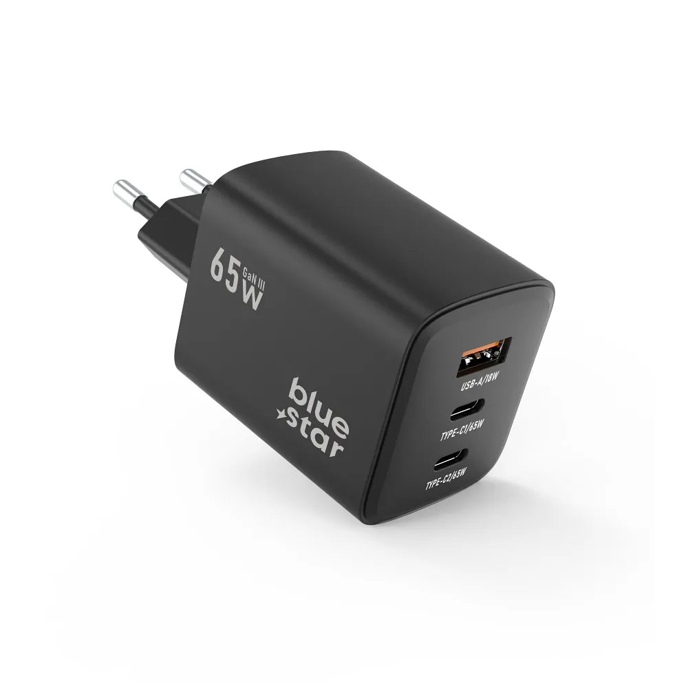 BLUE STAR GaN 4A 65W mrežni punjač 2 x Type C + USB A PD QC4.0 VT-43 crni
