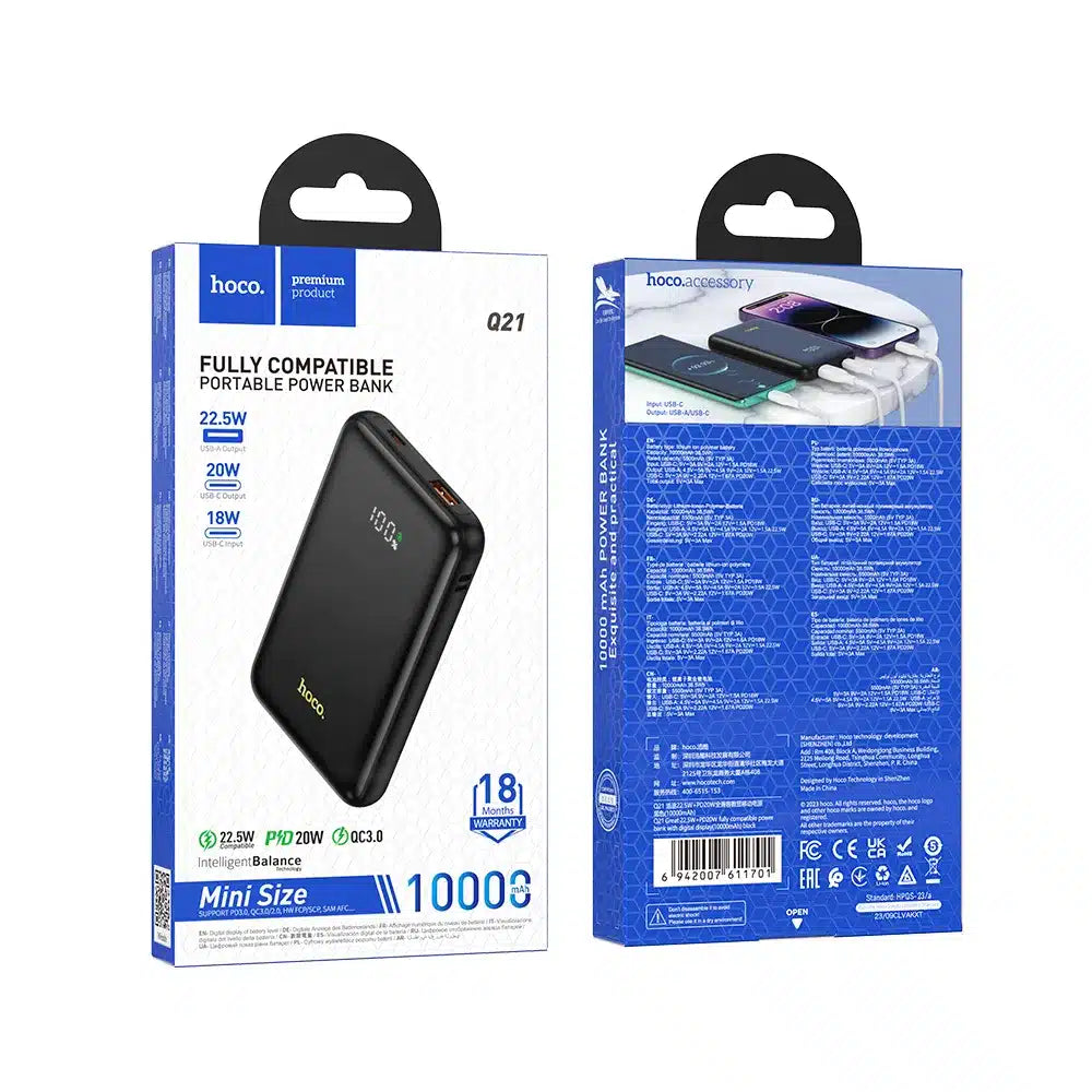 HOCO powerbank 10.000 mAh PD QC3.0 3A 22.5W Q21 crni
