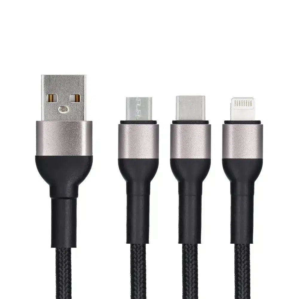 Blue Star 3-u-1 pleteni kabel s mikro USB, USB C i Lightning 3A konektorima
