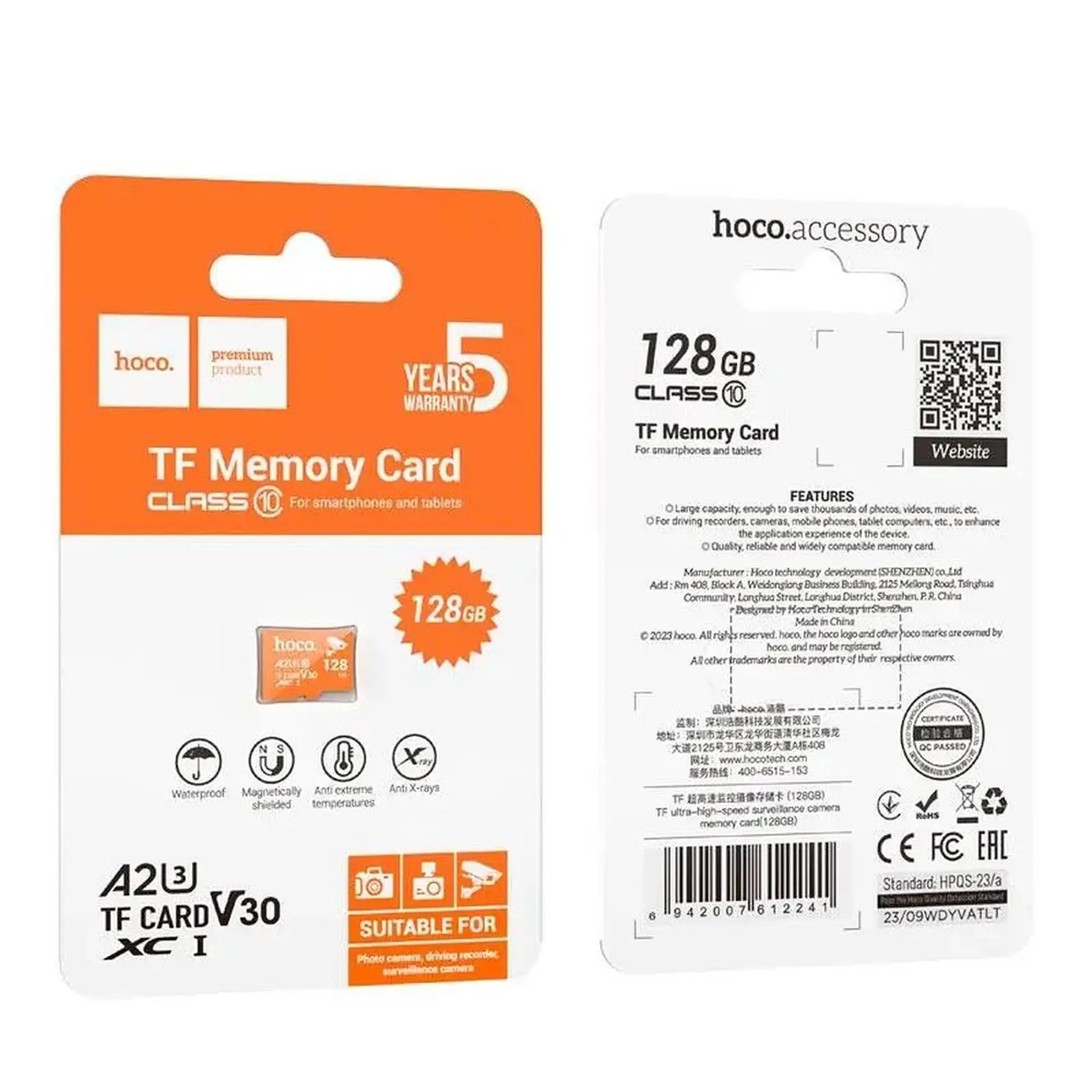 Memorijska kartica microSD 128GB klasa 10 UH-1 U3 V30 A2 Hoco narančasta