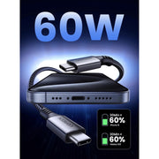 UGREEN US567 USB-C na USB-C kabel 60W 3A 1m sivi
