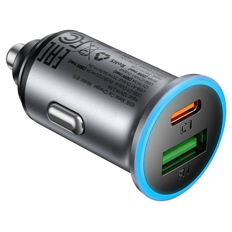 Auto punjač Acefast 65W 3.25A 1 X USB-A - 1 x USB-C sivi