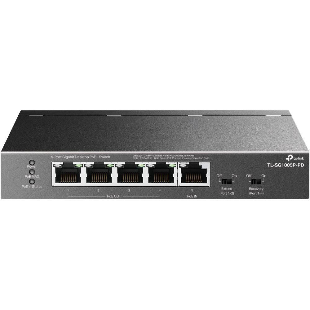 TP-Link TL-SG1005P-PD mrežni prekidač Gigabit Ethernet (10/100/1000) Podrška za napajanje putem Etherneta (PoE) Crno