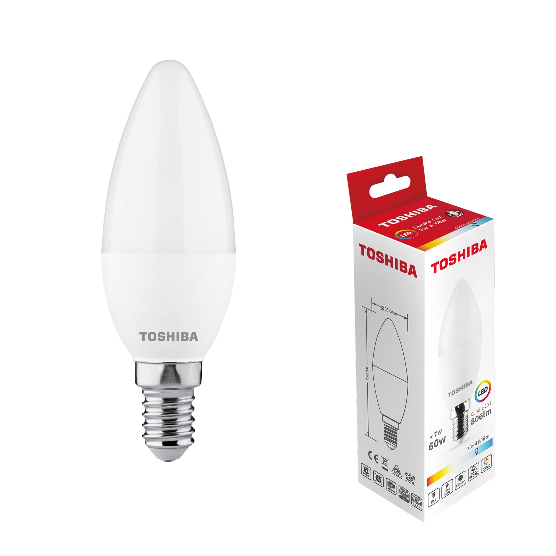 LED E-14 7W C37 6500K TOSHIBA