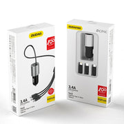 Dudao auto punjač 3,4 A sa ugrađenim 3u1 USB kabelom