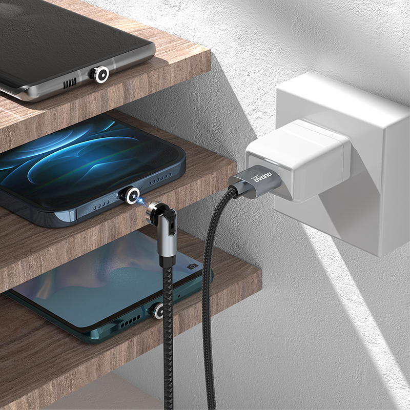 Dudao magnetski USB kabel + komplet utikača Lightning / USB Type C / Micro USB 3 A 1 m siva