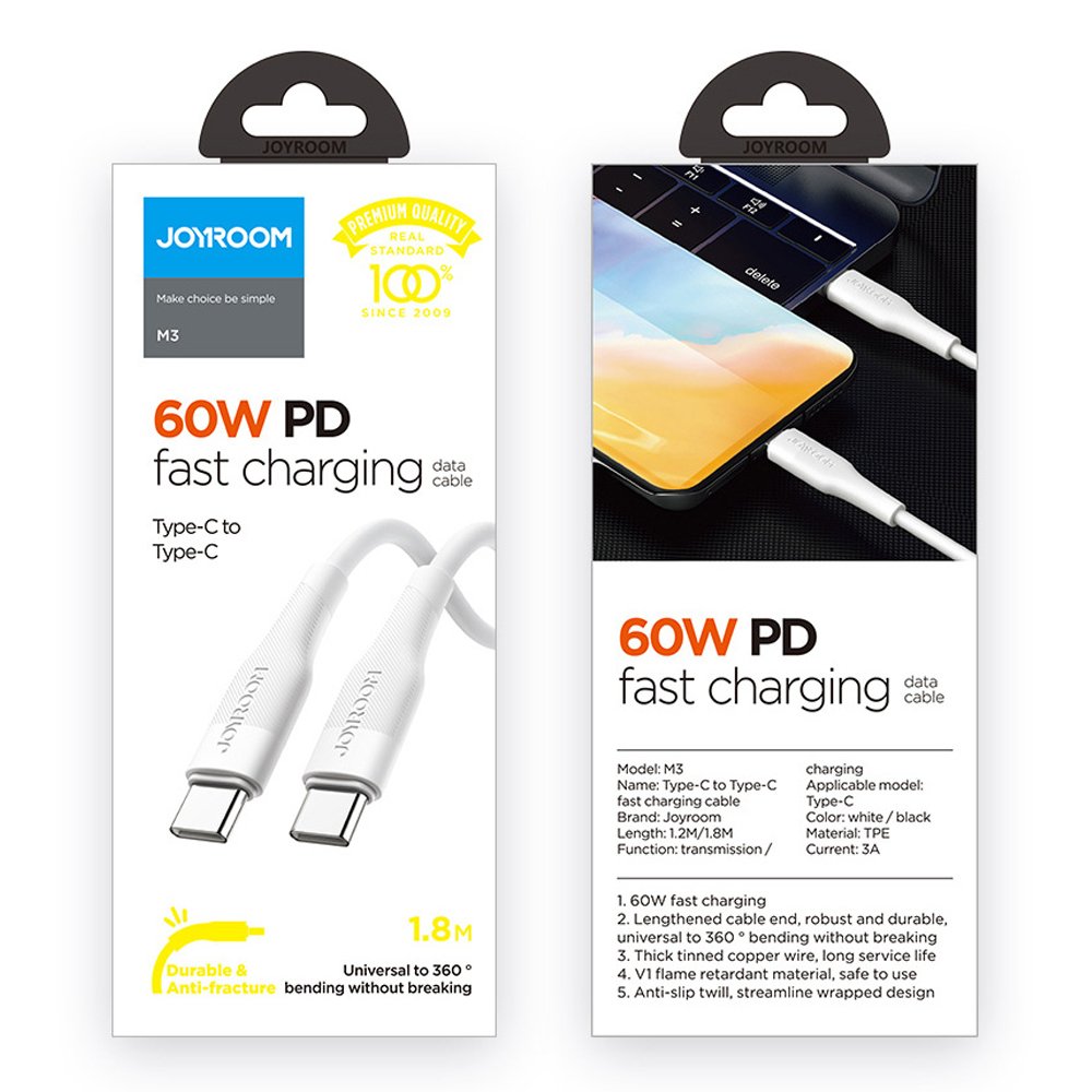 Joyroom USB Type-C - USB Type-C kabel Quick Charge Power Delivery 3 A 60 W 120 cm