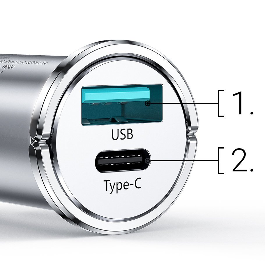 Joyroom mini dual port USB Type C / USB 20 W 5 A punjač za automobil Power Delivery Quick Charge 3.0 AFC SCP