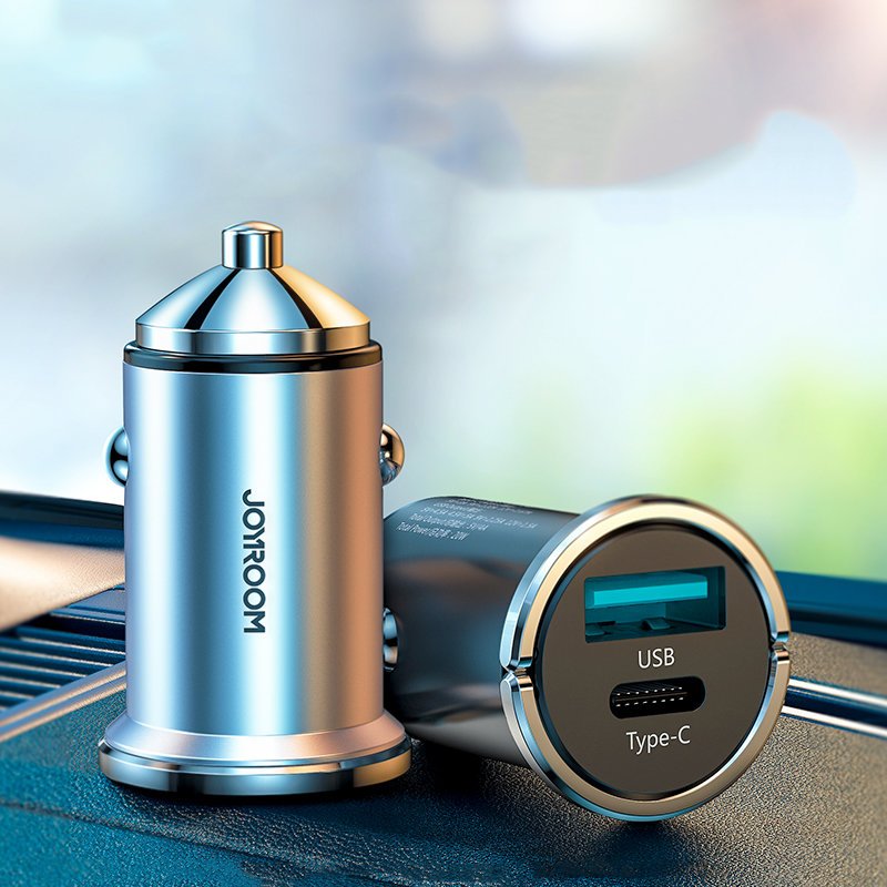 Joyroom mini dual port USB Type C / USB 20 W 5A punjač za automobil Power Delivery Quick Charge 3.0 AFC SCP