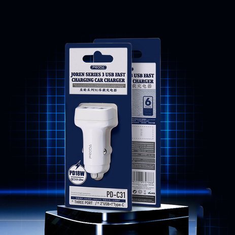 Auto punjač Power Delivery Quick Charge 3.0 18 W 2 x USB / USB Type- C