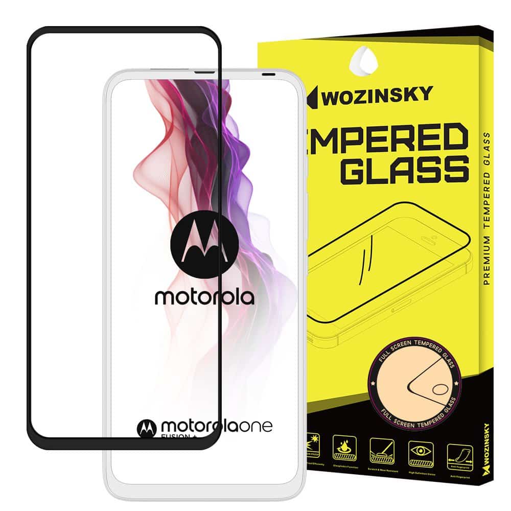 Kaljeno staklo zaštitnik zaslona s kućištem u okviru prilagođeno za Motorola One Fusion+ (Fusion Plus) crna