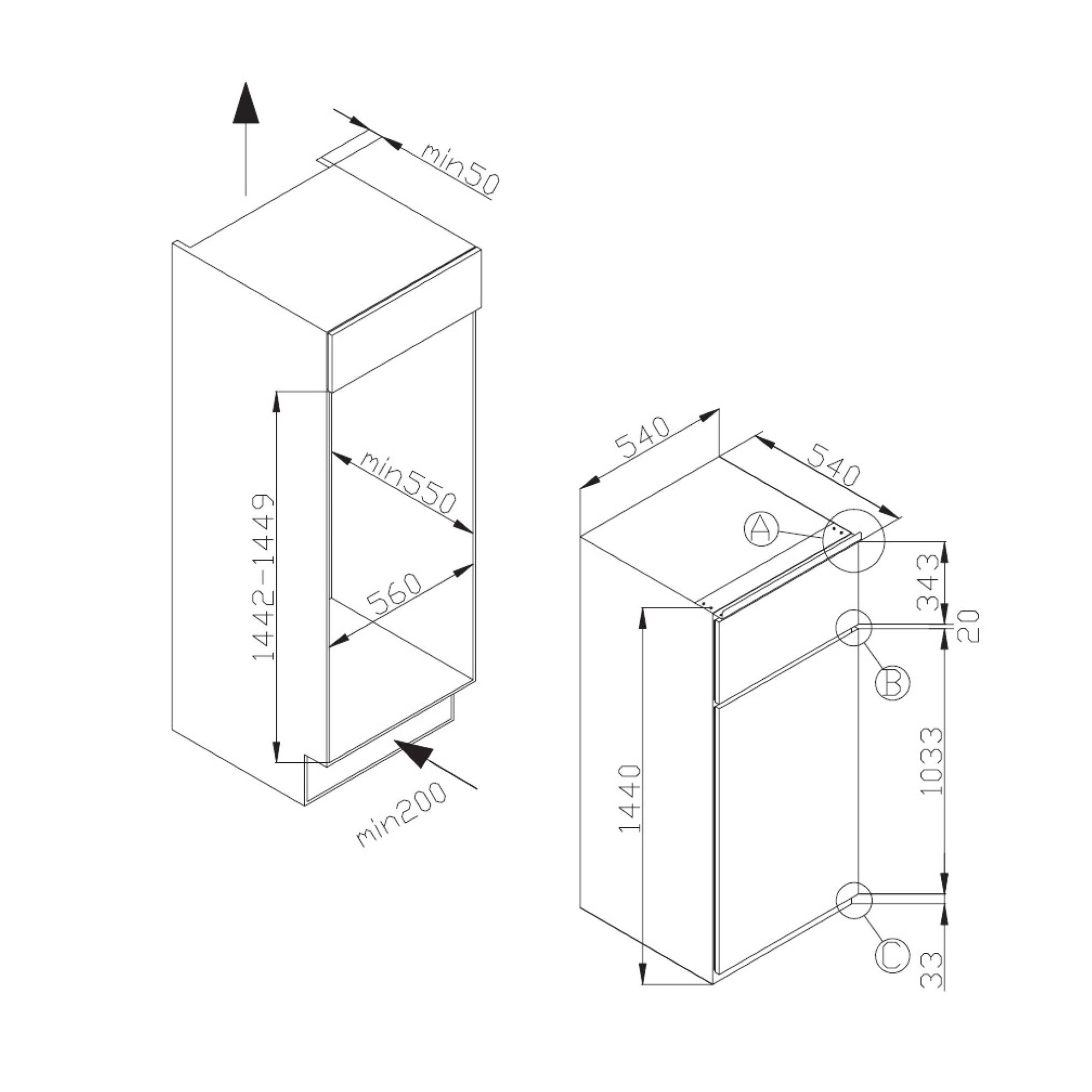 Hladnjak Hansa EDTS374900, F, ugradbeni, 144 cm