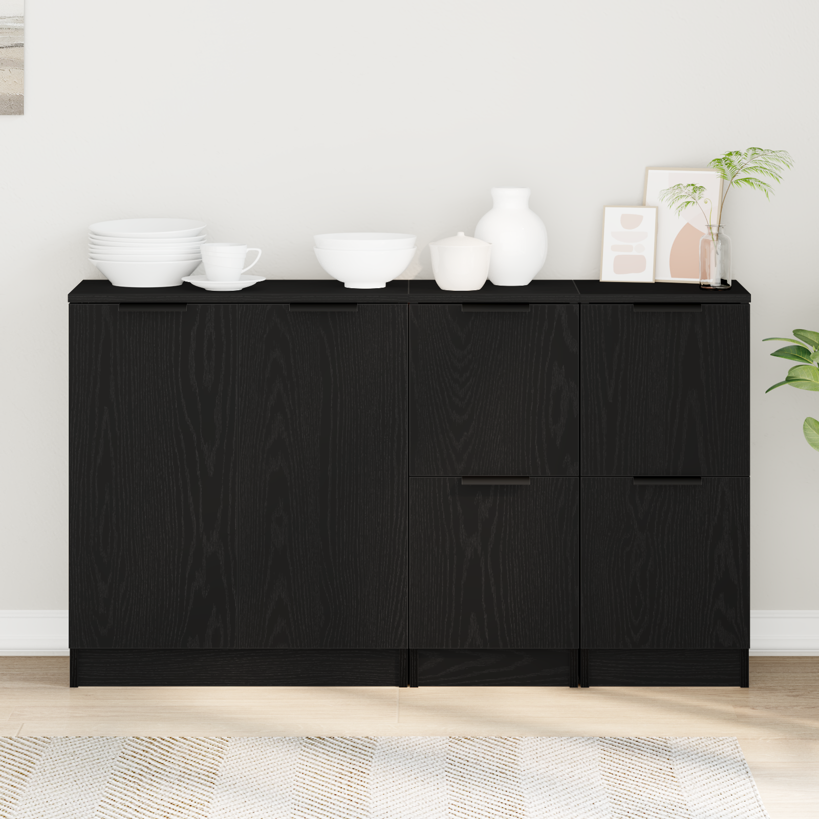 Kreveta 3 pcs Crni hrast Konstruirano drvo