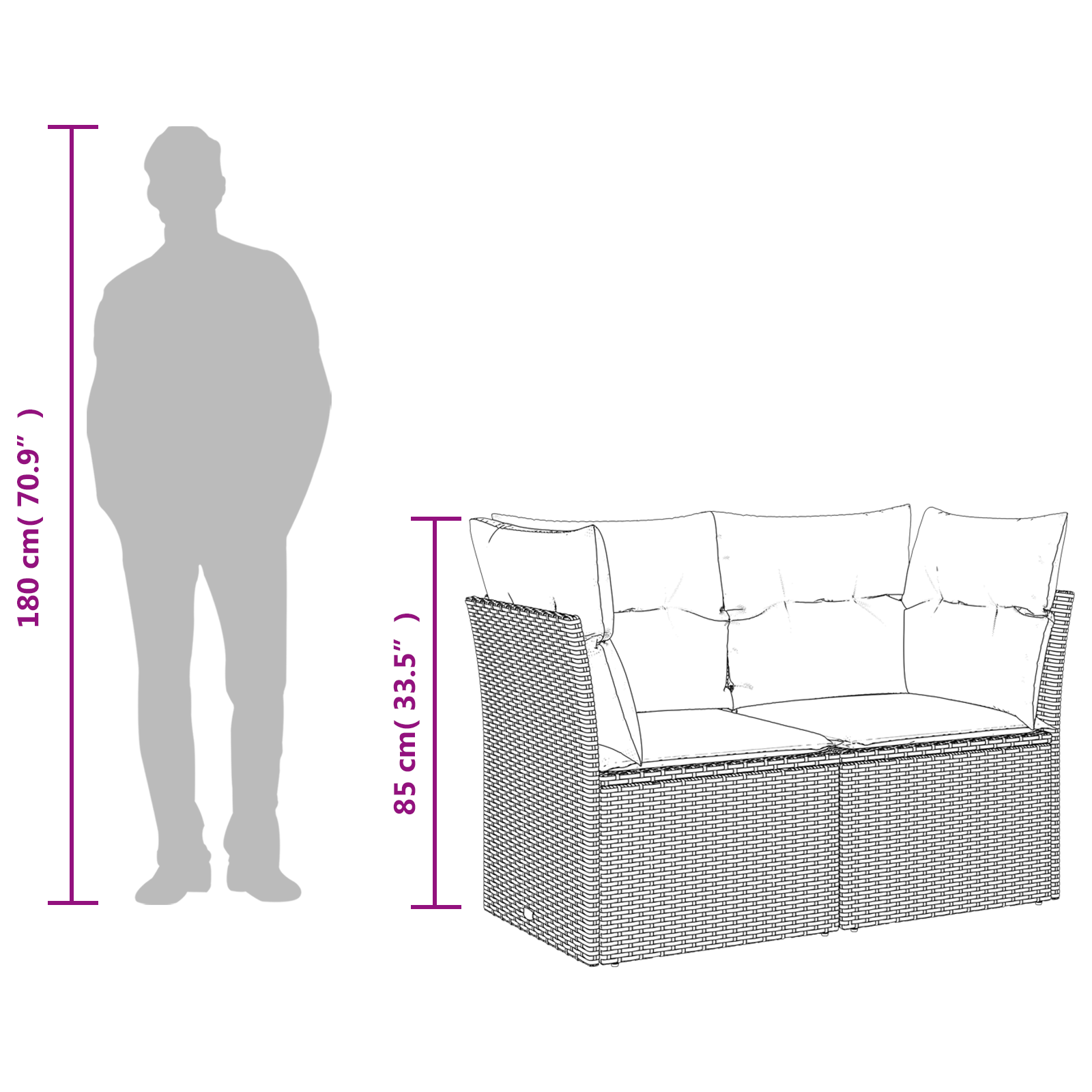 | Vrtni kauč | s jastukom Siva 124 x 62 x 69cm poliratan
