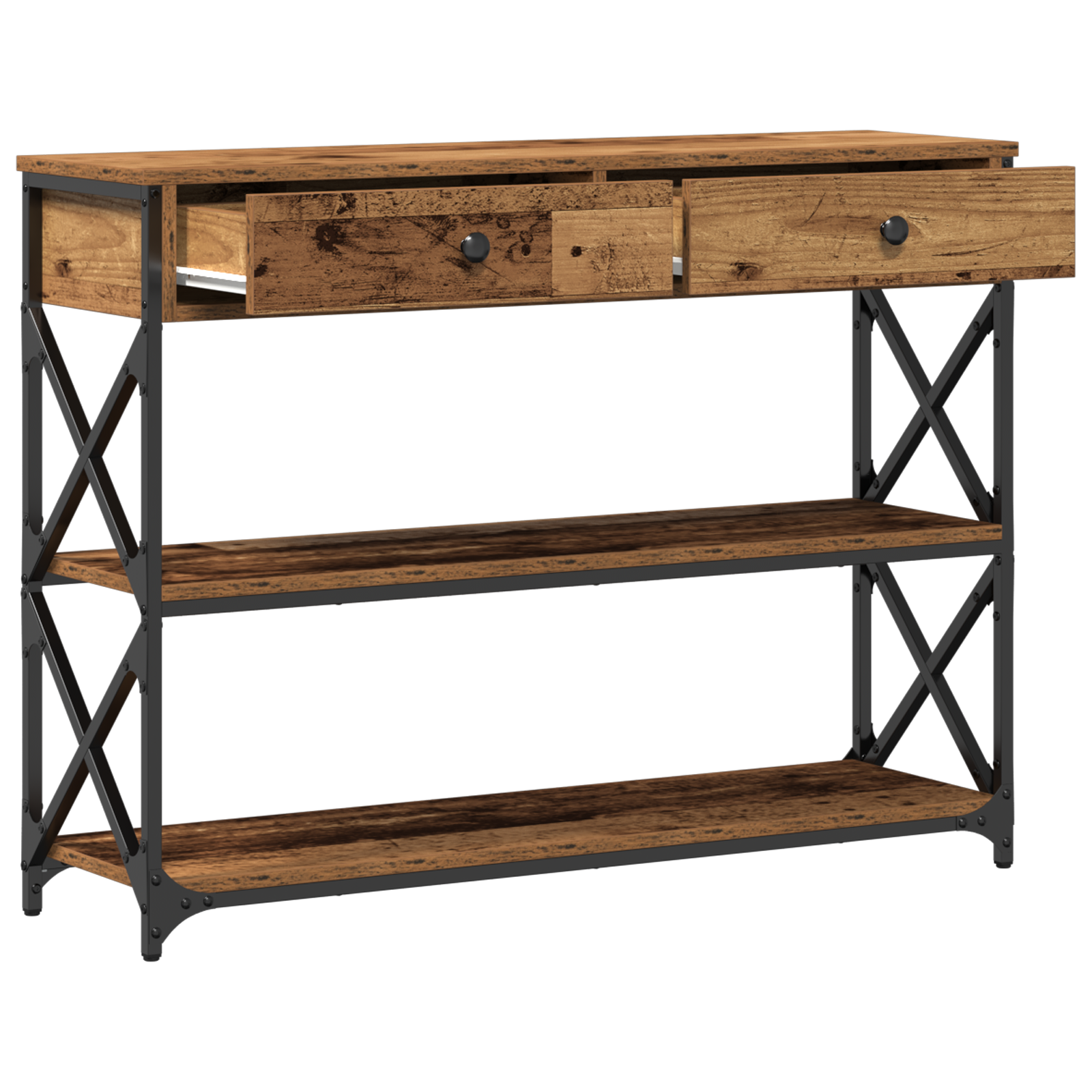 Konzolna stolica s ladicama Staro drvo 100 x 28 x 75 cm