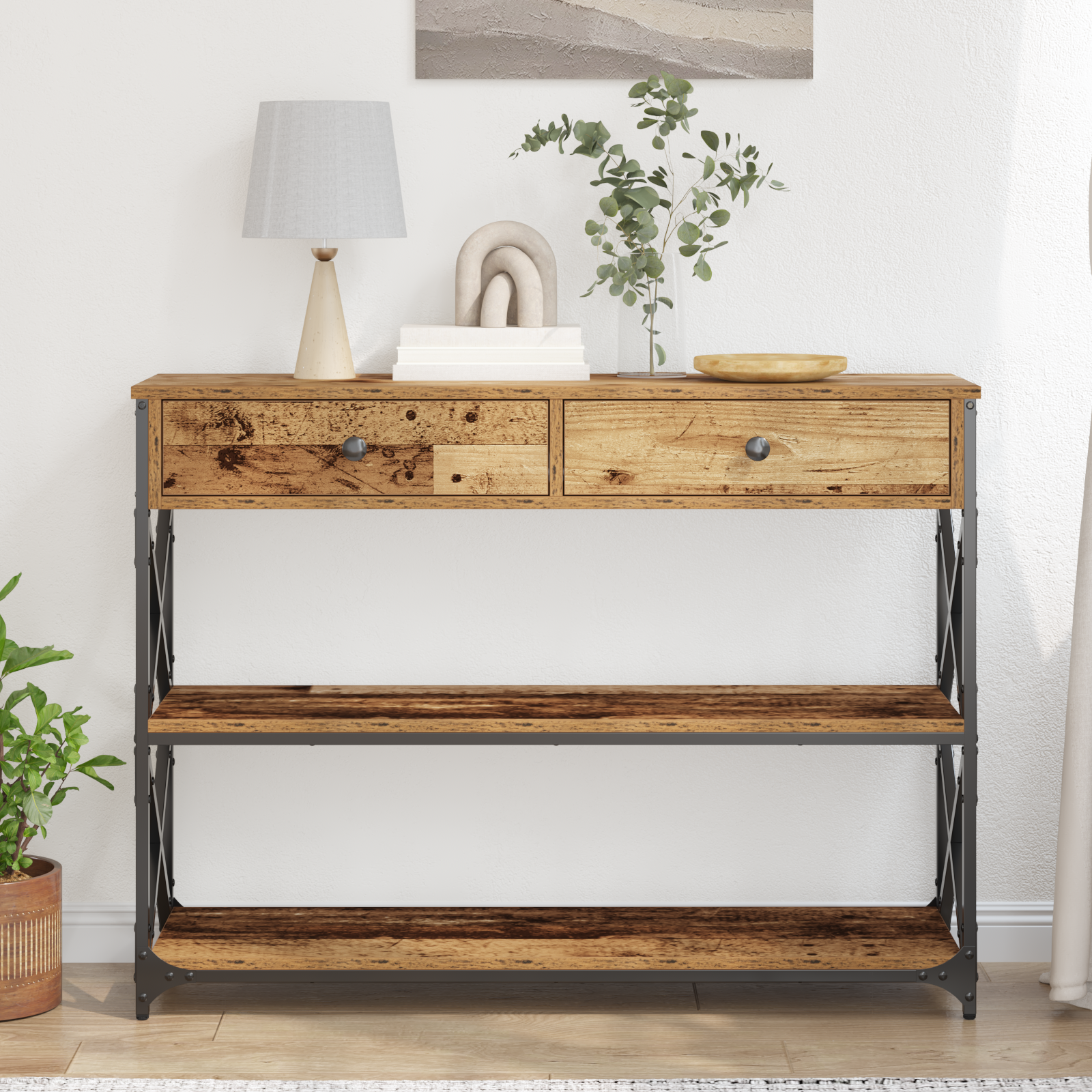 Konzolna stolica s ladicama Staro drvo 100 x 28 x 75 cm