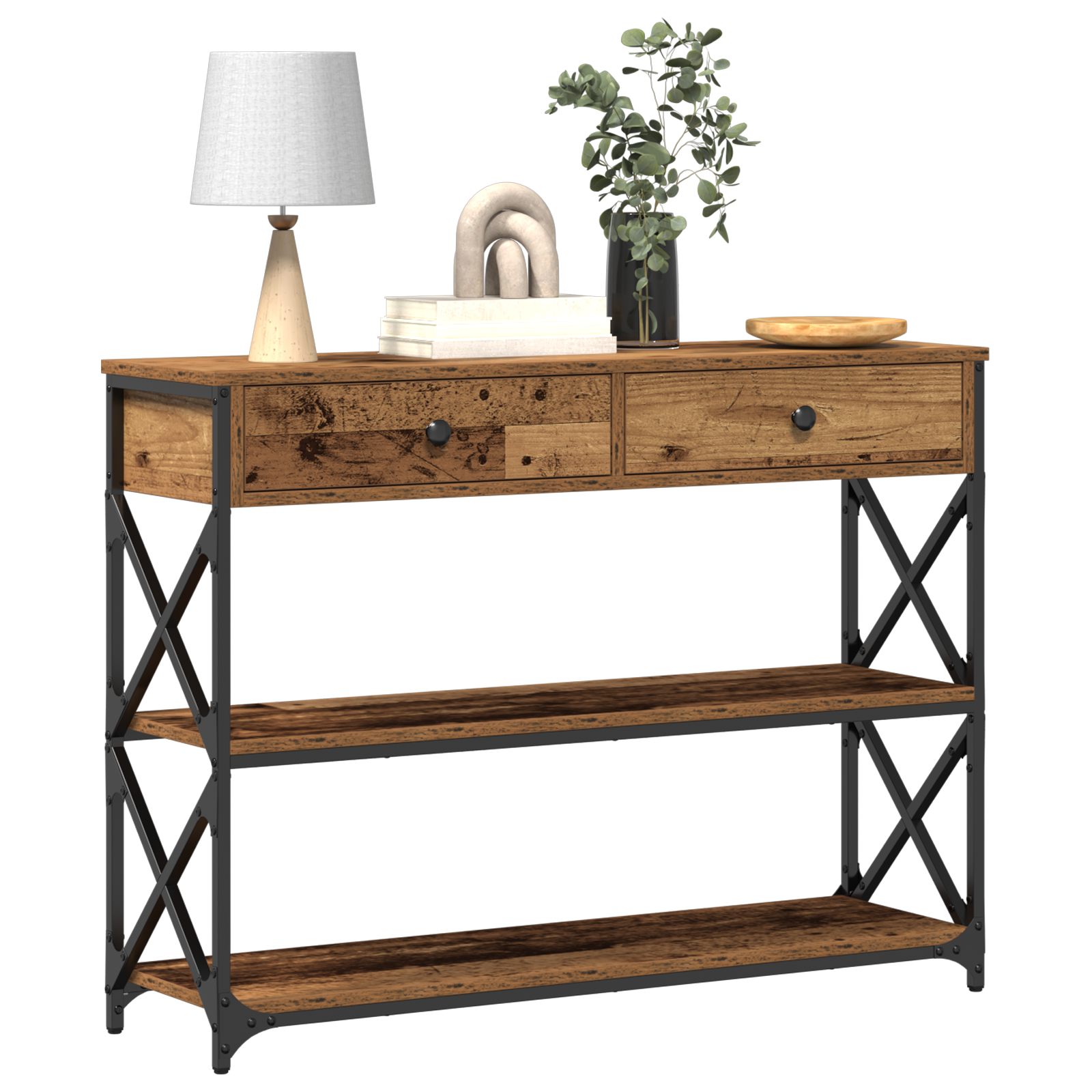Konzolna stolica s ladicama Staro drvo 100 x 28 x 75 cm