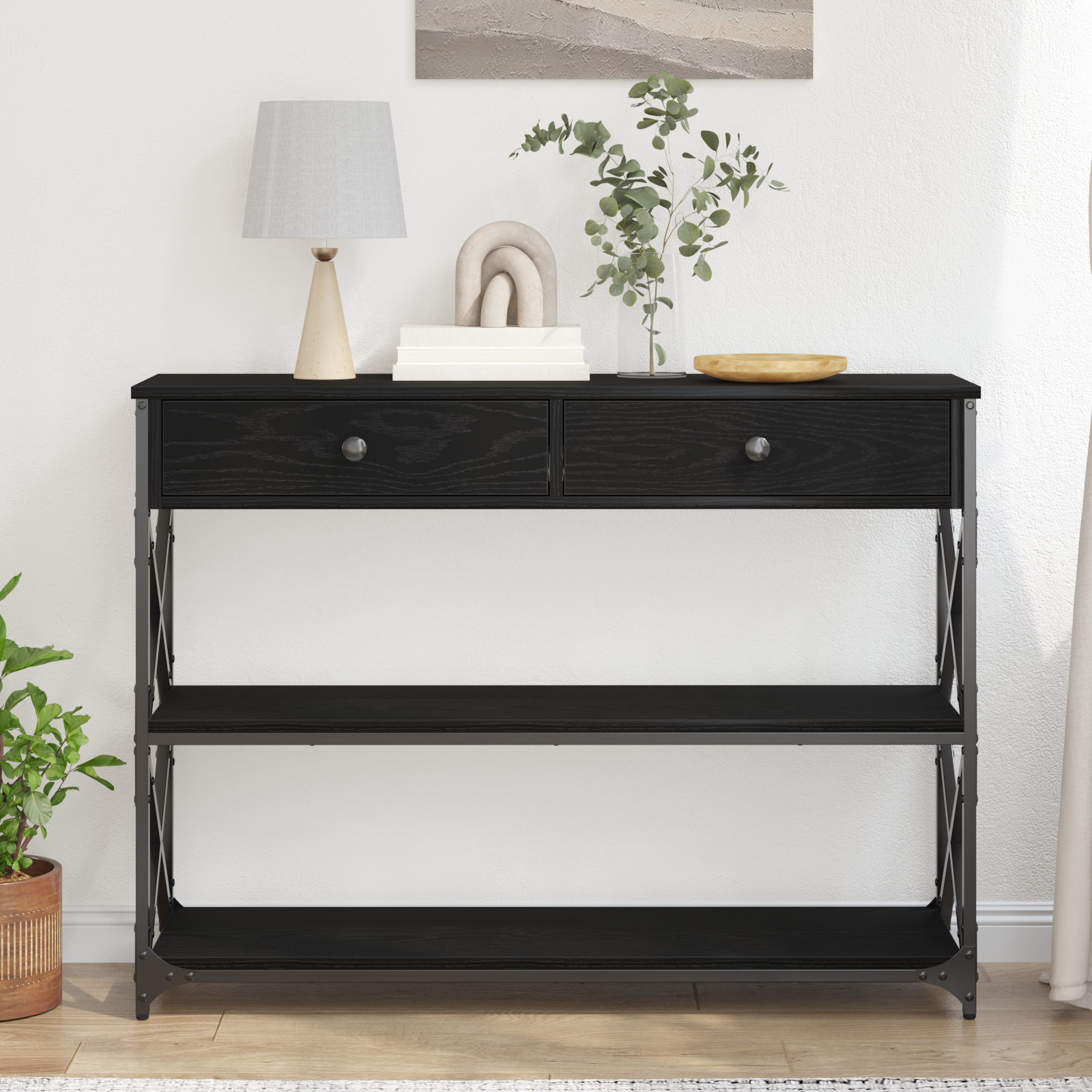 Konzolna stolica s ladicama Crni hrast 100 x 28 x 75 cm