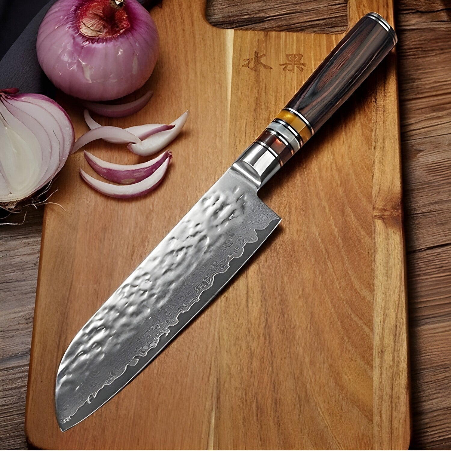 Damaskasti kuhinjski nož KA-14041 - Santoku / Smeđa KP14041