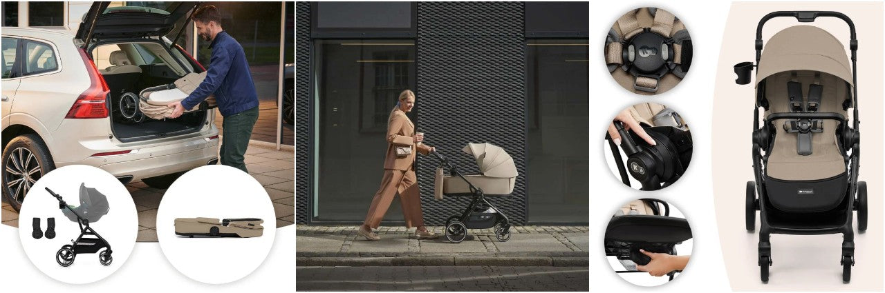 Kinderkraft dječja kolica Yoxi MINK PRO 3u1, Sand Beige