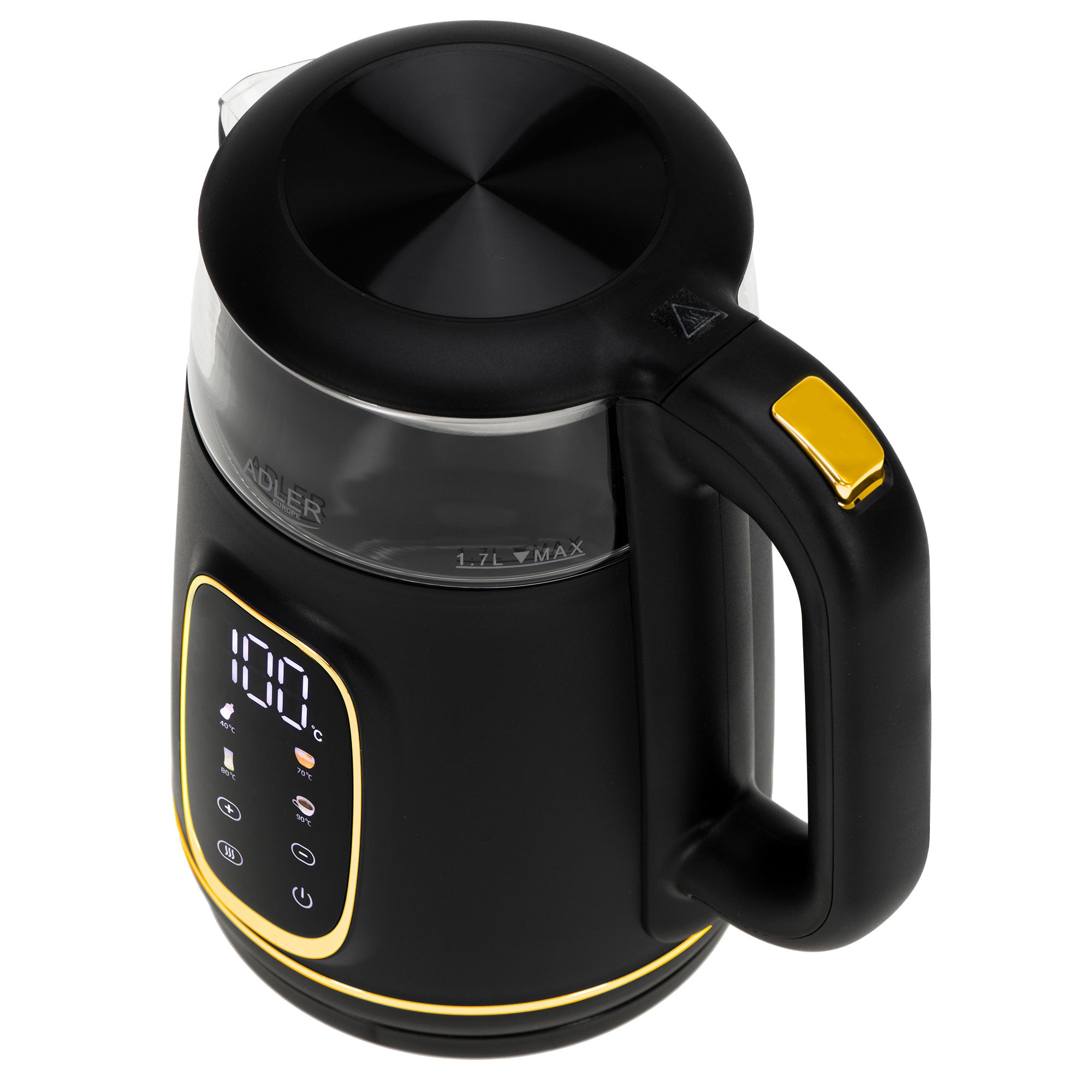Kuhalo za vodu stakleno s LED zaslonom i regulacijom temperature 1,7L Adler