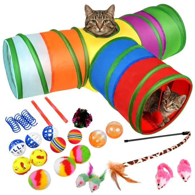 Set igračke za mačke - 24 komada (tunel + štap s koncem + miševi + loptice)