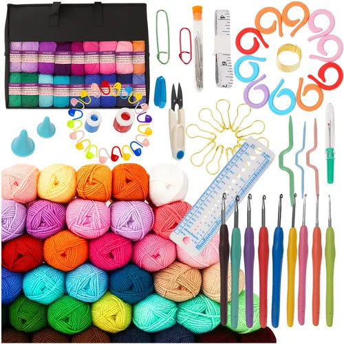 Set za heklanje u vrećici XXL - 113 komada (Heklane igle 2,0–6,0 mm + 40 konaca za heklanje)