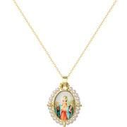Ogrlica Medaljon Djevica Marija PM-41176 - Zlatna / Bijela / Tip1 KP41176