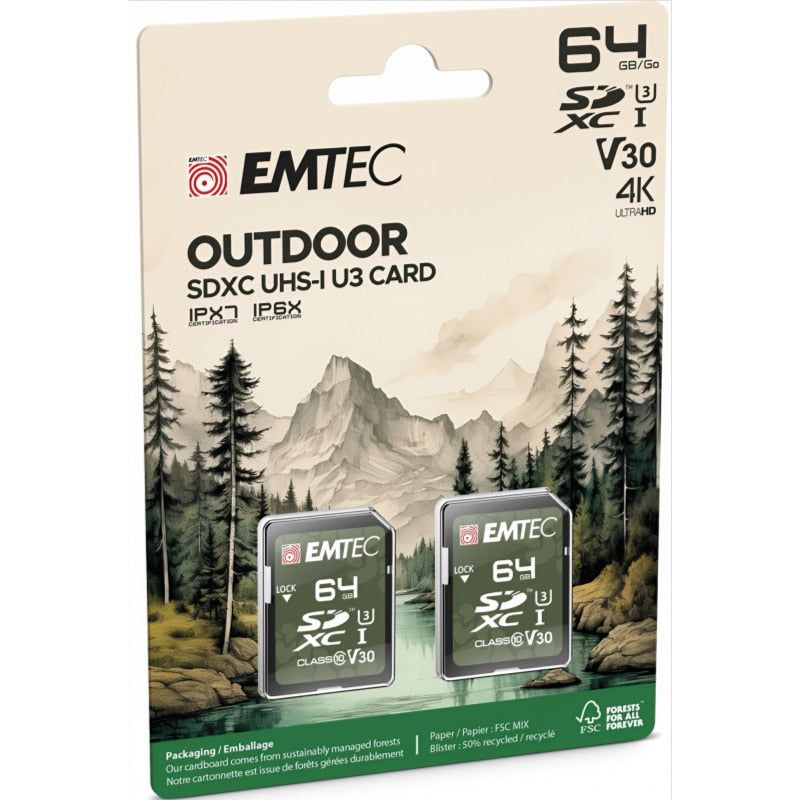 SDXC memorijska kartica Emtec Rugged Outdoor 64 GB klasa 10 / UHS-1 U3 pakiranje od 2 komada