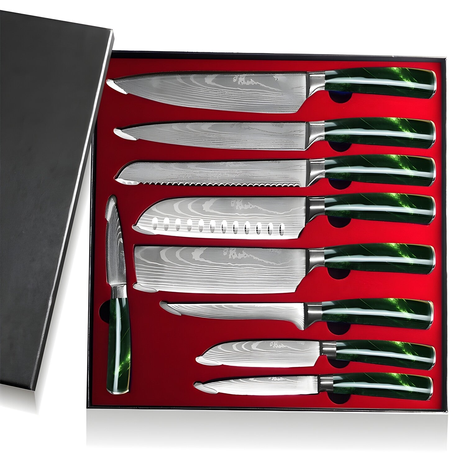 Set kuhinjskih noževa BL-13828 - 9 kom / Zelena KP13828