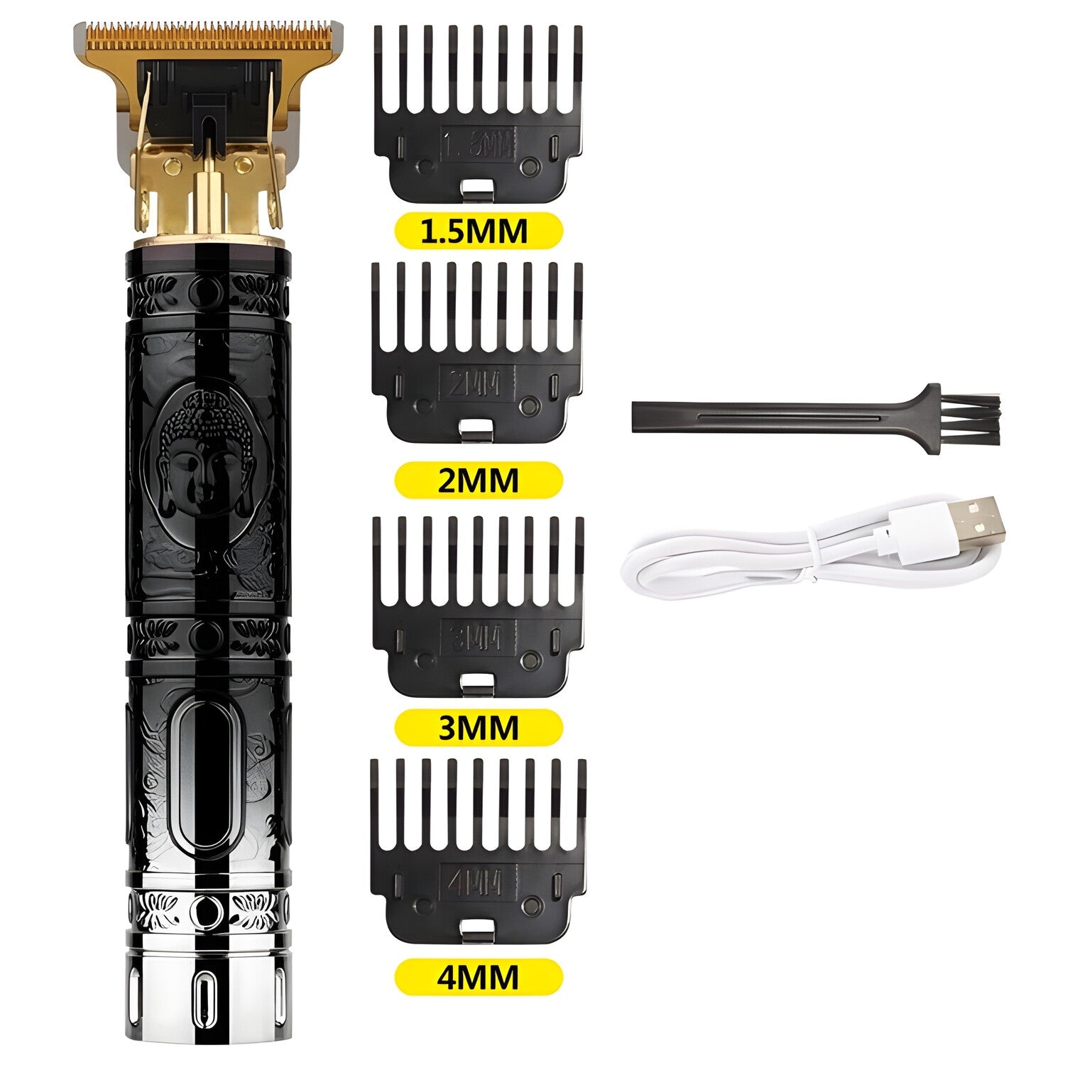 Električni stroj za kosu s USB punjenjem Budha - Crna / Srebrna KP25781