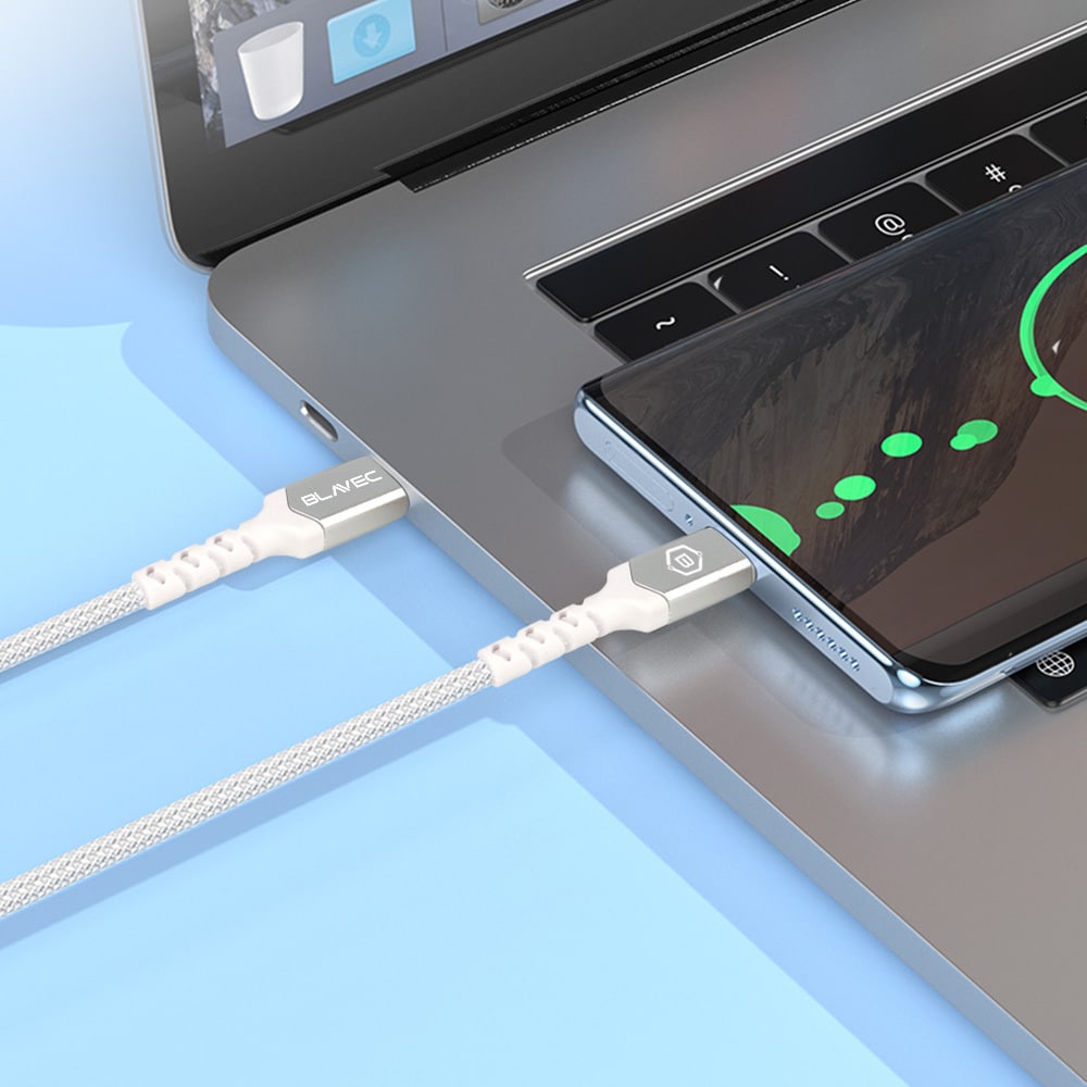 BLAVEC RAPTOR OPLETENI KABEL – TYPE- C NA LIGHTNING – PD 20W 2.4A 0.50 m bijelo-srebrni