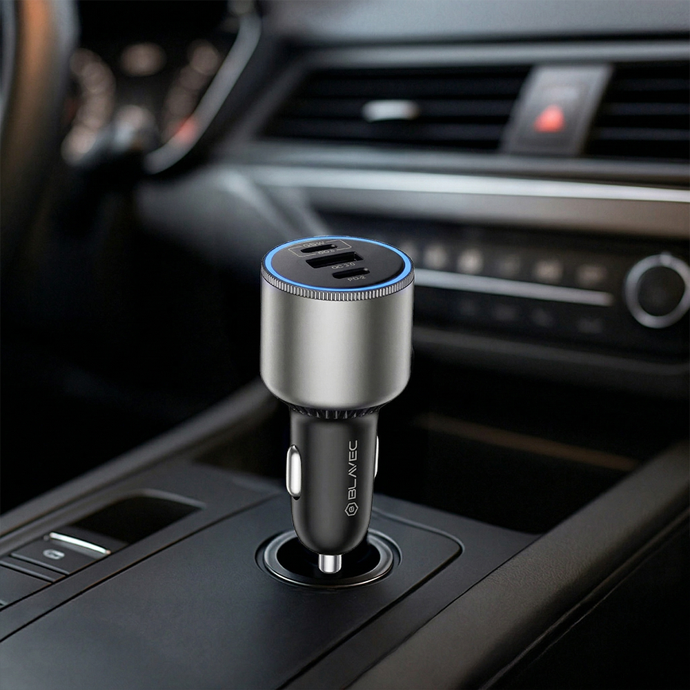 Auto punjač Blavec USB + 2xType C - QC 3.0 + PD (95W) s Type C na Type C  kabelom