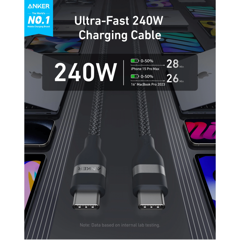USB-C na USB-C kabel Anker 240 W 180 cm crni A82E2H12
