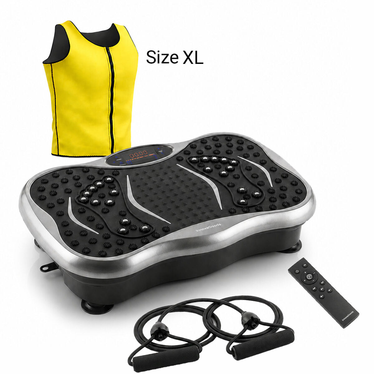 Paket vibracijska platforma s zvučnikom, elastičnim trakama, daljinskim i sauna prsluk XL InnovaGoods