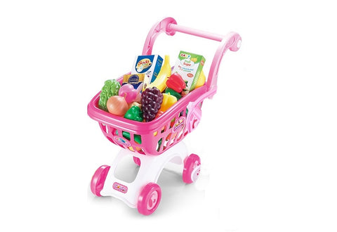 Zabavna igračka 2 u 1 - dječja kolica za kupovinu i košara s različitim igračkama voća i povrća,